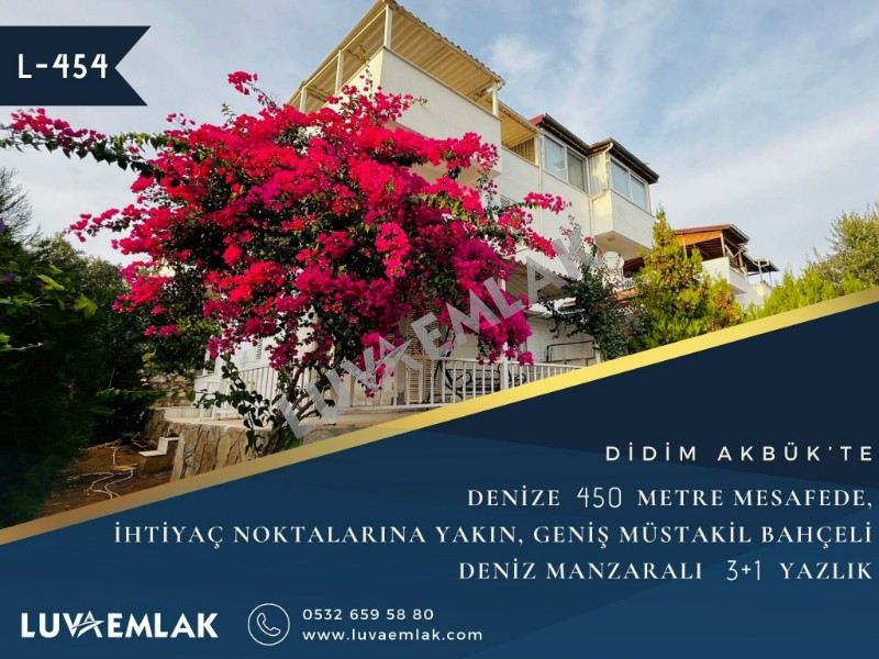 DİDİM AKBÜK'TE DENİZE 450 METRE MESAFEDE MÜSTAKİL GENİŞ BAHÇELİ 3+1 YAZLIK