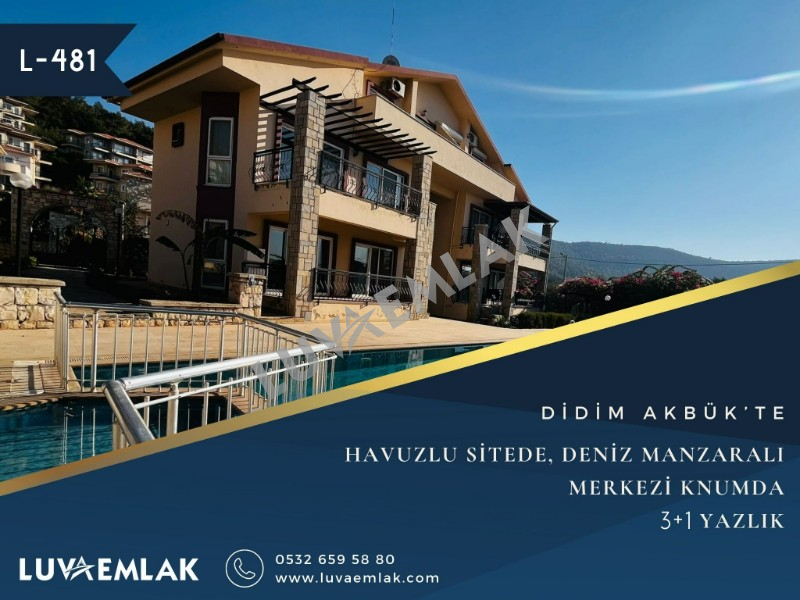 DİDİM AKBÜK’TE HAVUZLU SİTEDE MERKEZİ KONUMDA DENİZ MANZARALI 3+1 YAZLIK