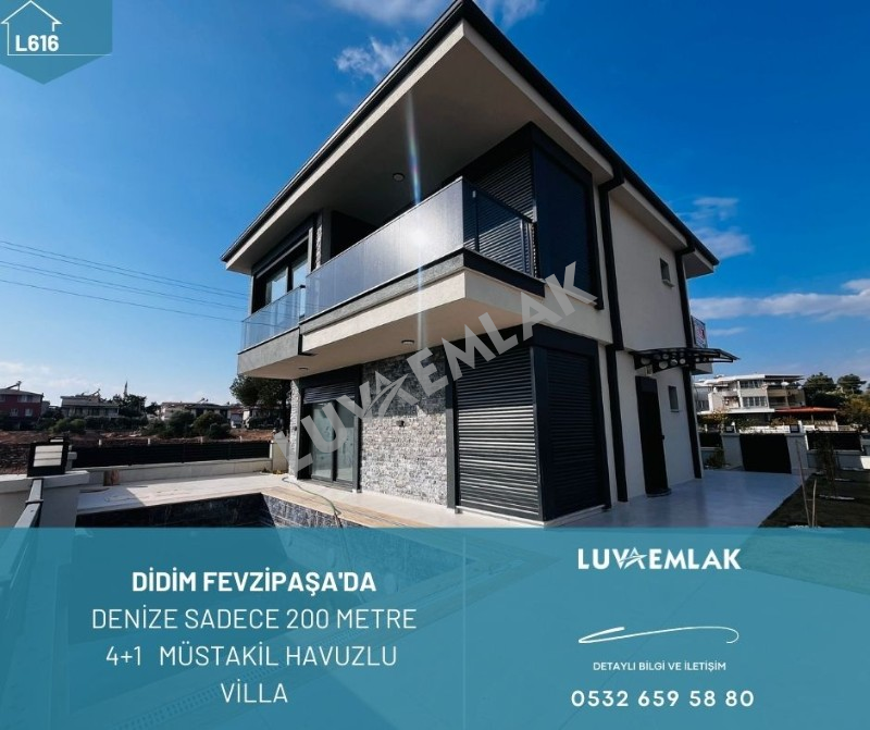 DİDİM FEVZİPAŞA'DA DENİZE SADECE 200 METRE 4+1 M&Uuml;STAKİL HAVUZLU VİLLA