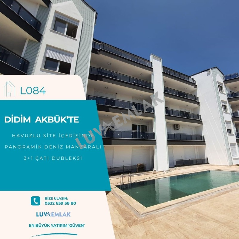DİDİM AKB&Uuml;KTE HAVUZLU SİTEDE PANORAMİK DENİZ MANZARALI 3+1 DUBLEKS