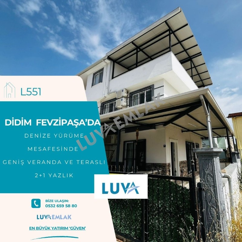 DİDİM FEVZİPAŞA'DA DENİZE 400 MT MESAFEDE GENİŞ VERANDA VE TERASLI SATILIK 2+1 YAZLIK