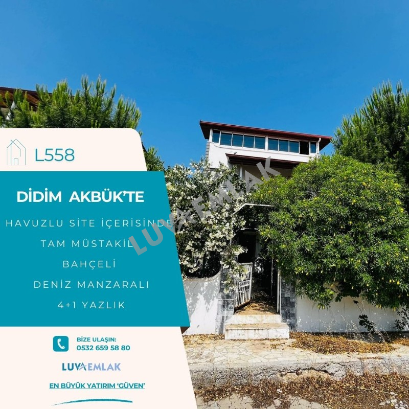 DİDİM AKB&Uuml;K'TE DENİZ MANZARALI, HAVUZLU SİTEDE, GENİŞ BAH&Ccedil;ELİ M&Uuml;STAKİL SATILIK 4+1 TRİPLEX YAZLIK