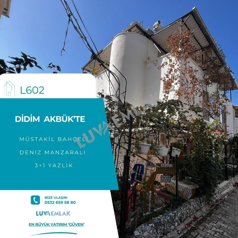 DİDİM AKB&Uuml;K'TE DENİZ MANZARALI 3+1 BAH&Ccedil;ELİ YAZLIK
